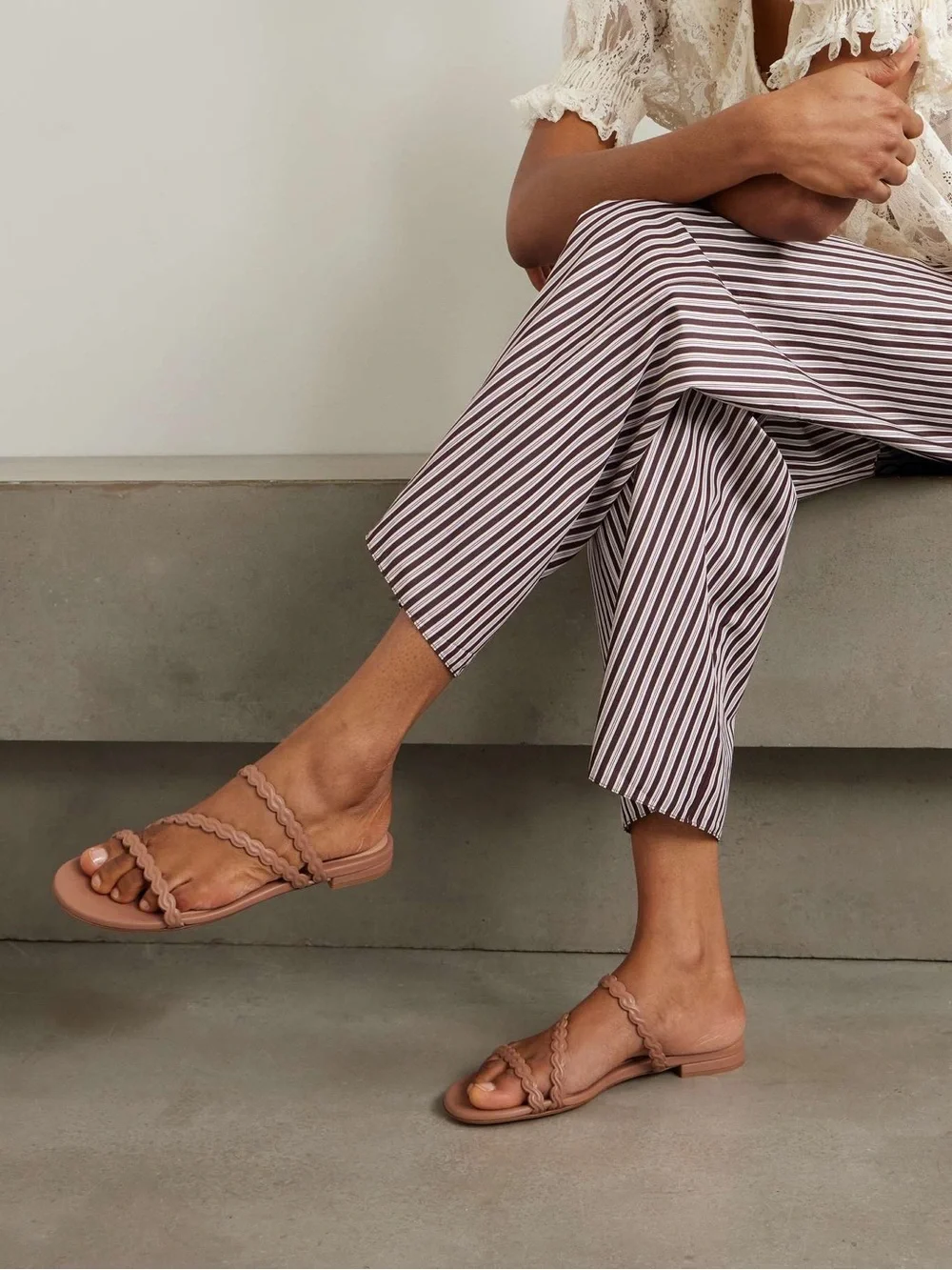 Gianvito Rossi Nude Pink Braided-Strap Flat Sandals